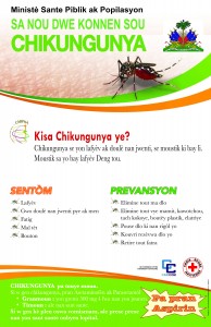 Affiche créé et diffusée par le Ministère de la Santé Publique et de la Population d’Haïti pour sensibiliser la population au Chikungunya.